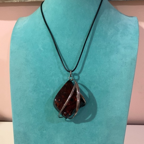 Vintage huge sterling silver cognac Baltic Amber deco...